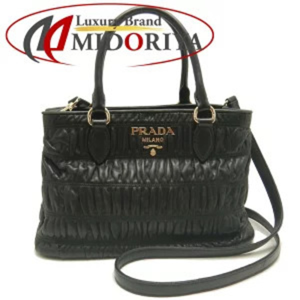 PRADA Handbag NAPPA GAUFRE Leather Pleaty Nero Black